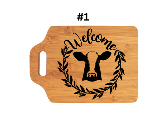 Welcome Cow With Wreath Cutting Board