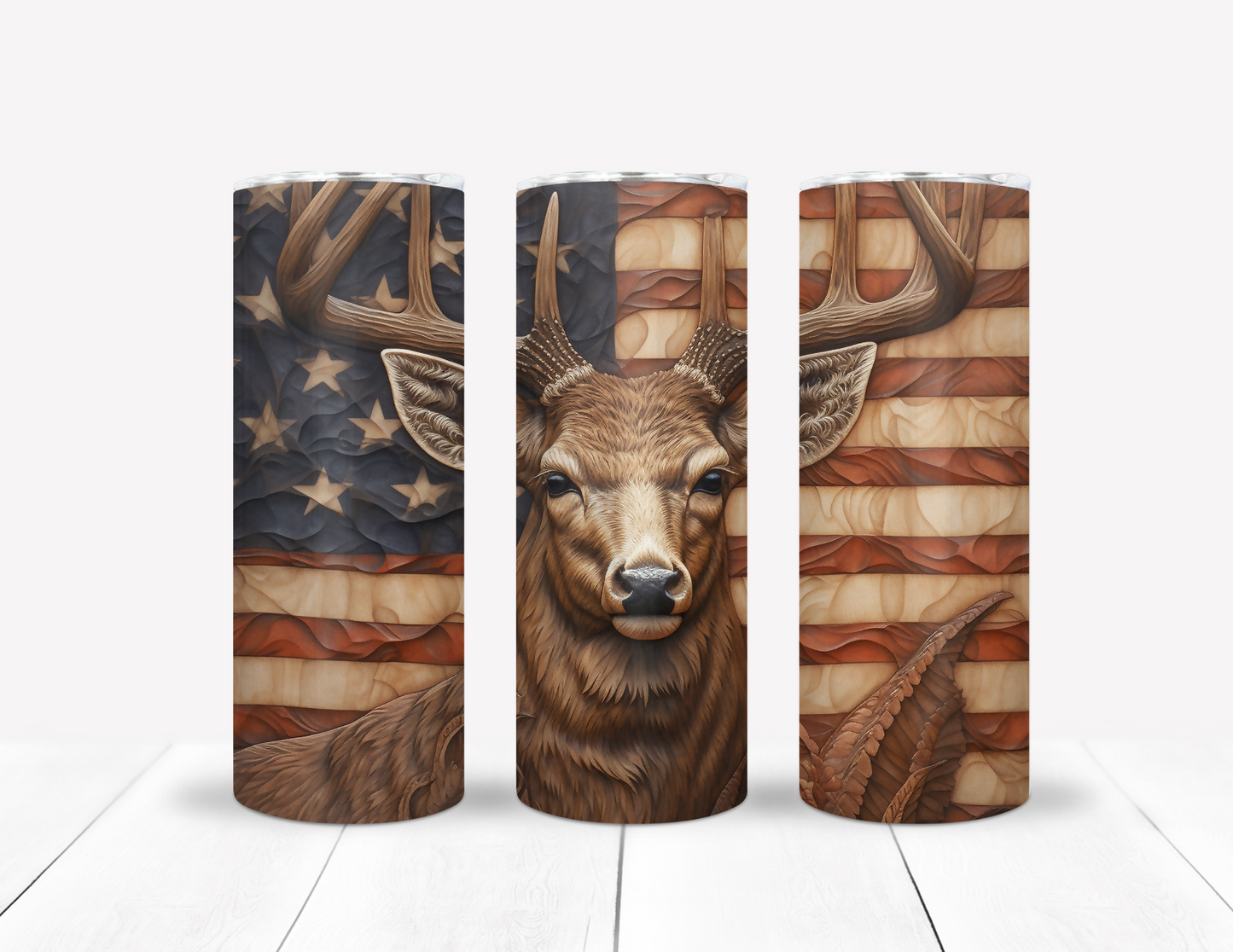 Tooled Leather Deer & American Flag Tumbler