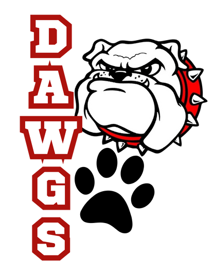 Vertical Dawgs Bulldogs Logo & Paw Trio