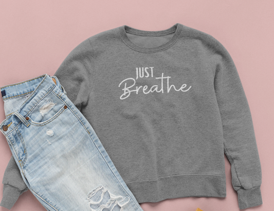 Just Breathe White Logo Tee With Sleeve Logo