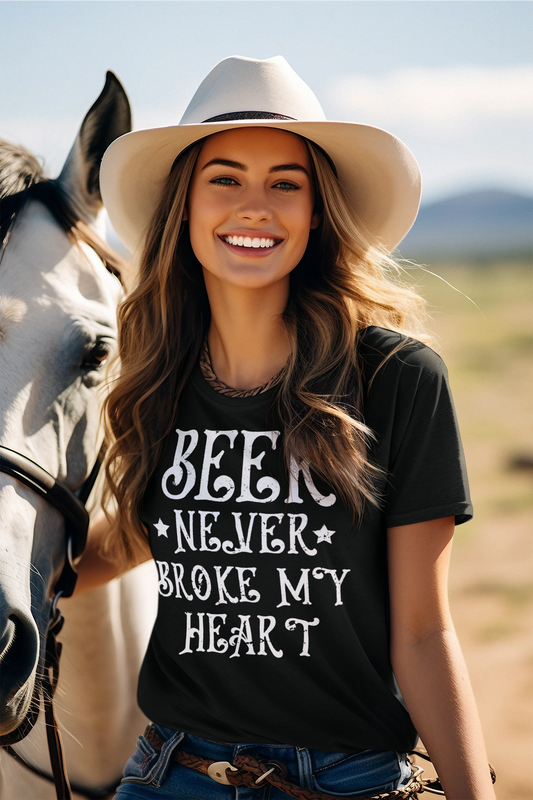 Beer Never Broke My Heart Distressed White Graphic