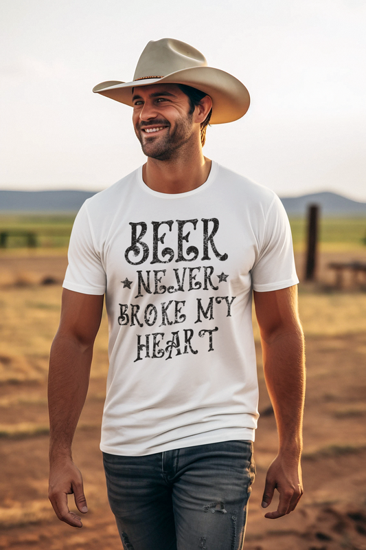 Beer Never Broke My Heart Distressed Black Graphic